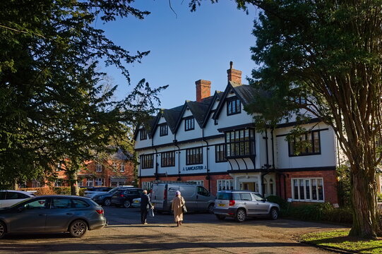 Front view of the Lancaster brasserie Inn on a sunny day. Jan 26 2024: Woodhall Spa. Lincolnshire UK. 