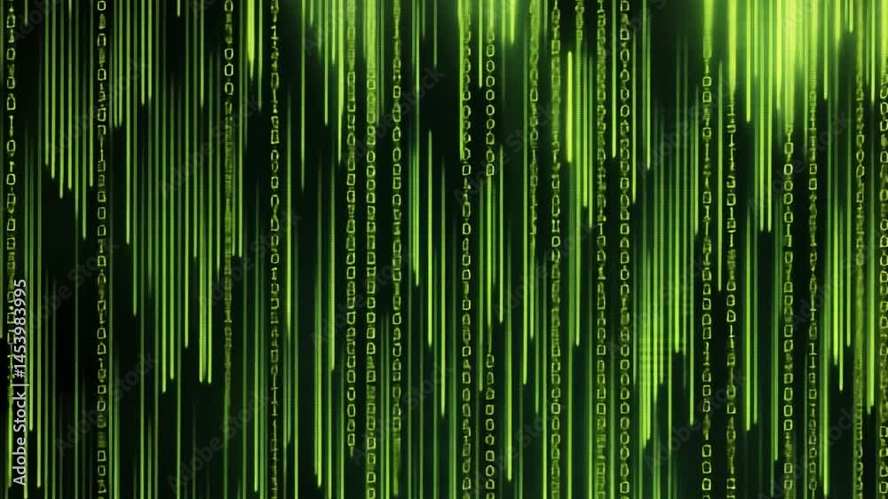 Poster digital background of cascading green binary code futuristic matrix of technology and data flow in c