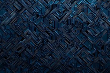 Abstract close-up of a glowing blue digital circuit board, showcasing intricate connections and technological design on a black background.
