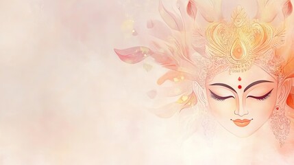 Naklejka premium Gorgeous Buddha Face with Floral Crown for Durga Puja Festival Backdrop