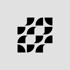 Abstract geometric pattern with curved shapes in black and white, minimalist design elements