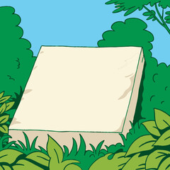 Blank signage on the jungle, featuring lush greenery, blue sky, and an inviting outdoor setting