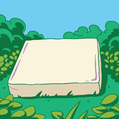 Elevated platform amidst lush greenery, possibly for display or relaxation in a natural setting.