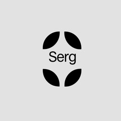 Abstract symbol featuring black geometric shapes forming a circular design with a central text.