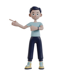 3d render man character finger pointing posing gesture