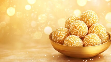 Golden Sesame Balls Served for Makar Sankranti Celebration