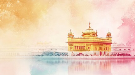Golden Temple in Amrit, India Against Soft Pastel Background