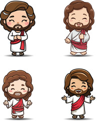 Cartoon Jesus Christ with Open Arms, Religious Figure Vector Illustration 