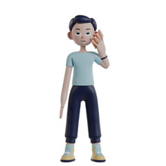 3d render man character posing of calling someone