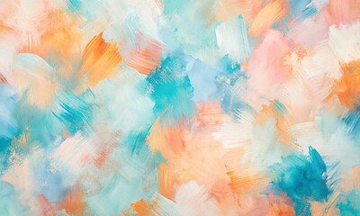 Abstract pale creamy pastel color contemporary oil paint brushstrokes texture pattern painting wallpaper background, art painting. Light blue, pink, orange backdrop