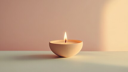 Softly Burning Ghee Diya Candle on Pastel Background