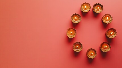 Symmetrical Diya Cluster on Red Background