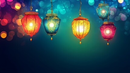 Fototapeta premium Vibrant Diwali Celebration with Colorful Lanterns