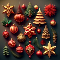set of christmas tree decorations