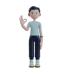 3d render man character finger posing ok gesture