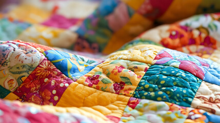 Vibrant Patchwork Quilt Displaying Detailed Floral and Geometric Patterns