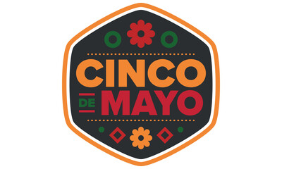 Cinco de Mayo in Mexico. Traditional mexican fiesta in May. National happy holiday with carnival, festival and parade. Latin american and spanish pattern. Illustration with sombrero. Vector poster