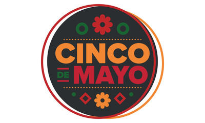 Cinco de Mayo in Mexico. Traditional mexican fiesta in May. National happy holiday with carnival, festival and parade. Latin american and spanish pattern. Illustration with sombrero. Vector poster