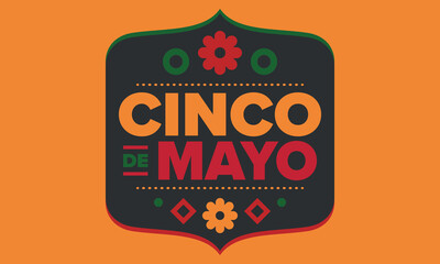 Cinco de Mayo in Mexico. Traditional mexican fiesta in May. National happy holiday with carnival, festival and parade. Latin american and spanish pattern. Illustration with sombrero. Vector poster