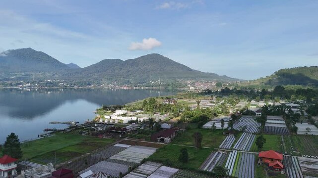 Fly near Beratan lake, Bali. Indonesia.