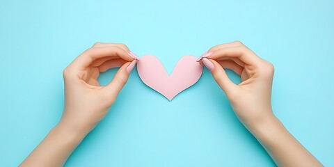 Fototapeta premium Hands Holding Broken Heart, Light Blue Background