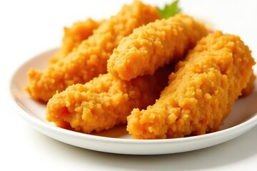 Crispy fried chicken strips isolated on white , comfort food, high calorie, crispy