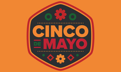 Cinco de Mayo in Mexico. Traditional mexican fiesta in May. National happy holiday with carnival, festival and parade. Latin american and spanish pattern. Illustration with sombrero. Vector poster