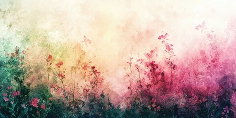Fototapeta premium Garden compositions softly dissolving into abstract watercolor landscapes.