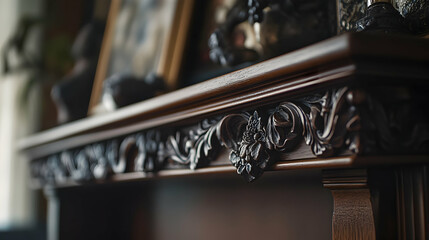 Detailed ornamentation on a vintage wooden console table featuring artistic woodcarving
