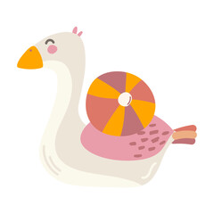Cute duck illustration with summer beach ball on its back. Fun and playful design for kids