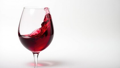 Rich red wine, swirling in glass against pure white backdrop, sangiovese, white background