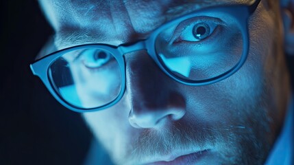 Focused Man with Blue Light, and CloseUp.