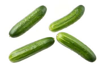 Four Fresh Green Cucumbers Isolated on White Background