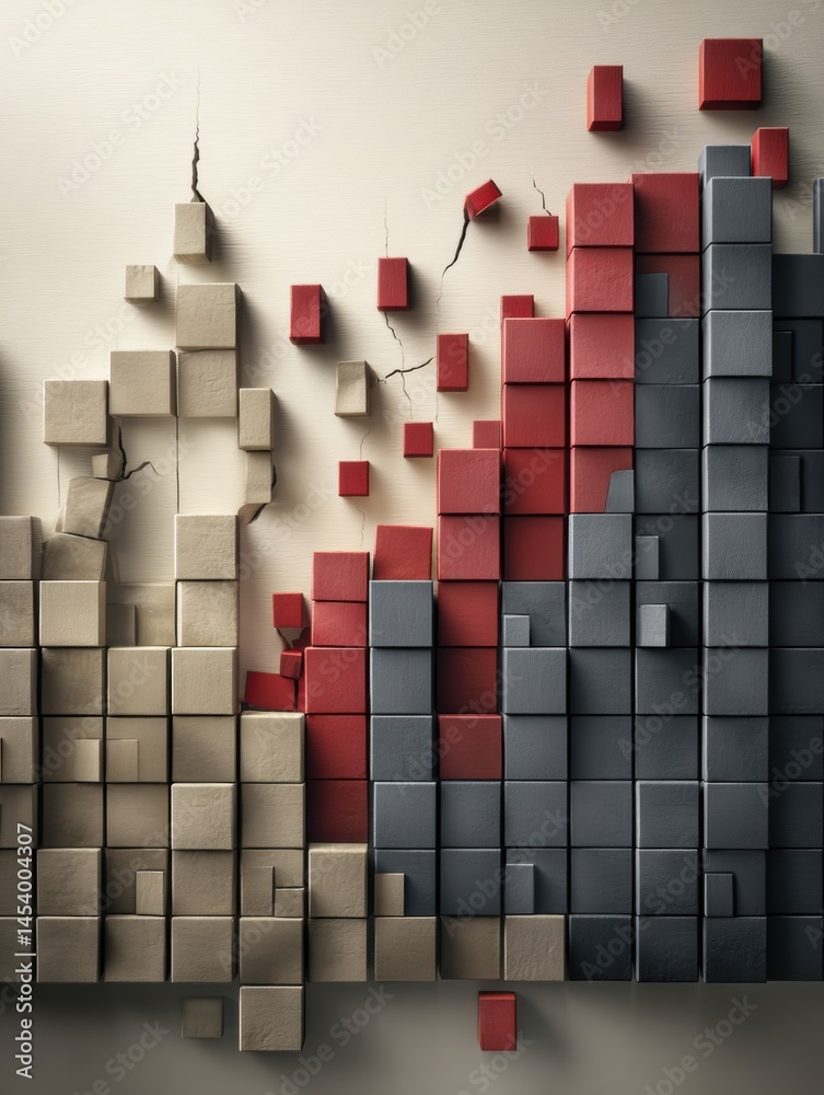 Aufkleber Economic Concept Visualized as a Fortress Wall Created From Bar Chart Shapes to Represent Growth and Decline in a Creative Manner Generative AI
