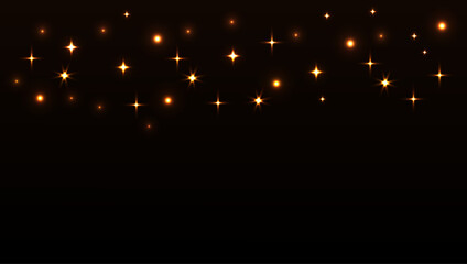 golden lights with shiny stars on black background