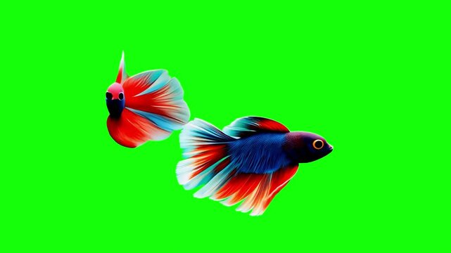 Colorful beta fish swimming animation, transparent 4K video, green screen