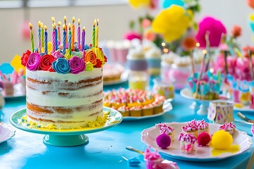 A vibrant birthday party table adorned with colorful decor and cake captures the essence of joyful celebrations, perfect for event planning and lifestyle blogs.