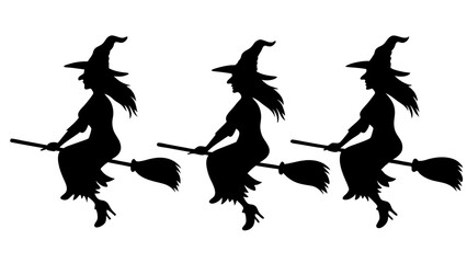 set of halloween witch silhouette vector on tranparent background