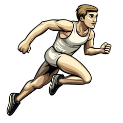 Fototapeta premium Dynamic Illustration of an Athletic Male Runner in Motion, Showcasing Strength and Speed with Defined Muscles and Determined Expression for Sports Themes