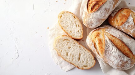 Freshly Baked Sliced White Bread with Soft Texture Placed on Clean White Surface