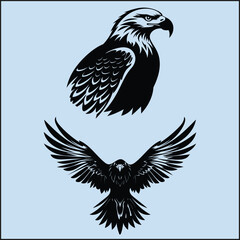 Obraz premium Black Silhouette Set of an Eagle Clipart on White