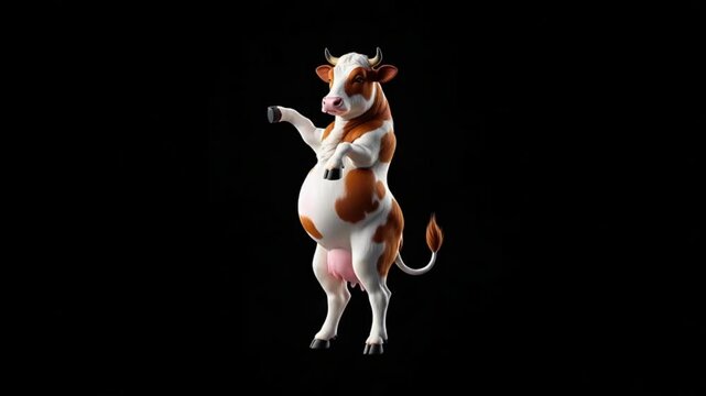 Cartoon Cow Standing Upright on Black Background