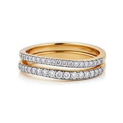 Twisted double gold band with pavé diamonds, white background