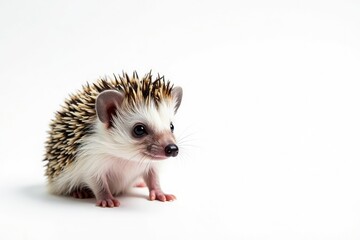 Fototapeta premium A tiny hedgehog posed against a pure white background , background, isolated