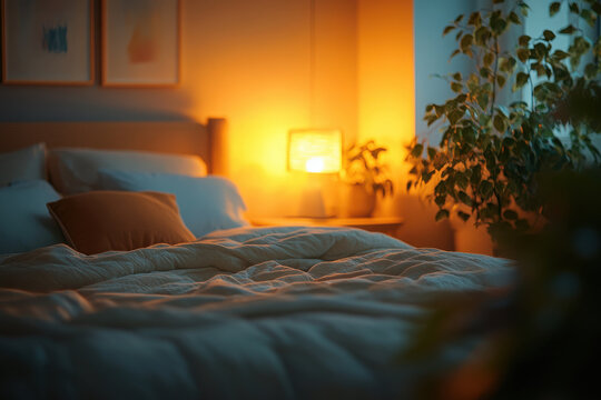 depicting serene bedroom environment emphasizing importance of quality sleep