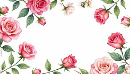 Delicate watercolor roses & leaves, repeating floral design, print, textile, repeat