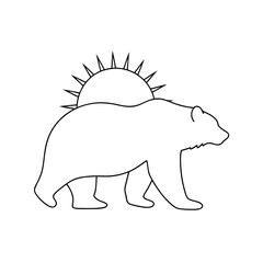 Minimalist vector illustration of a grizzly bear silhouette with a sunburst depicting natural wildlife and outdoors