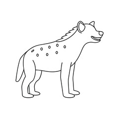 Simple outline illustration of a hyena standing and facing towards the right side with a happy expression suitable for coloring.