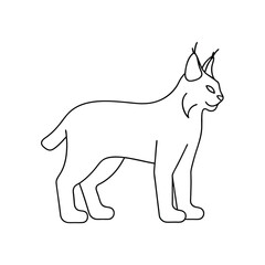 Simple line art illustration of a lynx standing sideways depicting a wildlife animal isolated on white background