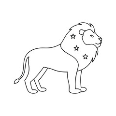 Simple line art illustration of a majestic lion decorated with star elements suitable for coloring pages or design